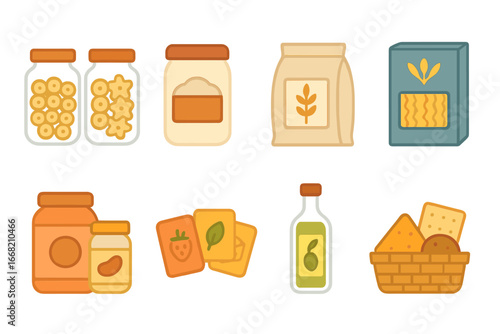 Children's Pantry Illustrations. Flat vector mini-illustrations pantry organization in colors children's