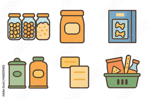 Children's Pantry Illustrations. Flat vector mini-illustrations pantry organization in colors children's