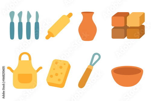 Clay Modeling Fun. Flat vector mini-illustrations family clay modeling in colors children's illustrations: