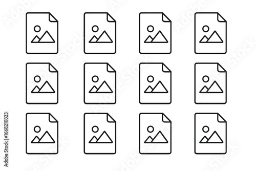 Digital File Format Icons. Outline icon set of digital art file formats: PNG, JPEG, SVG, PSD, TIFF, GIF, PDF,