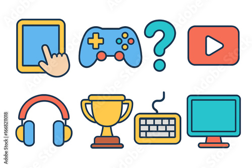 Colorful Learning Icons. Flat vector mini-illustrations interactive learning in colors children's