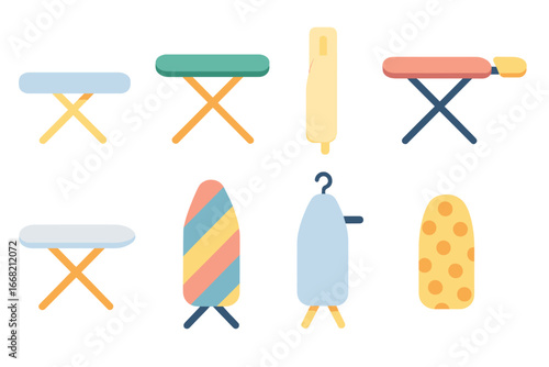 Colorful Ironing Board Icons. Flat vector mini-illustrations Ironing board variations in colors children's