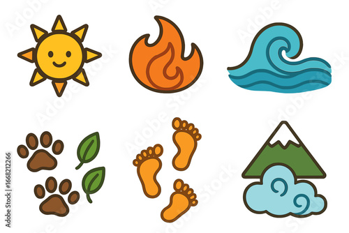 Global Story Symbols. Flat vector mini-illustrations Story symbols from around the world in colors children's
