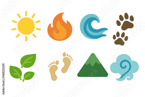 Global Story Symbols. Flat vector mini-illustrations Story symbols from around the world in colors children's