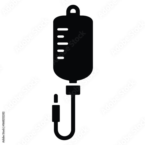 Black and White Vector Image of an Intravenous Drip Bag Providing Essential Fluids and Medication During Medical Treatment