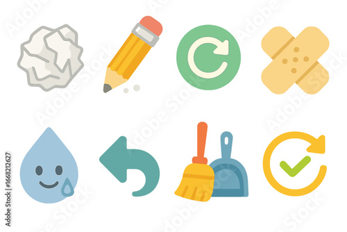 Learning from Mistakes Icons. Flat vector mini-illustrations Learning from mistakes in colors children's