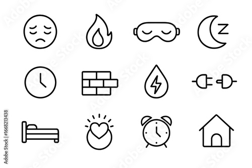 Healing from Burnout Icons. Outline vector icons of healing from emotional burnout: exhausted face, recovery