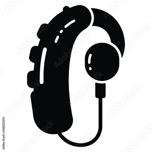Hearing Aid Silhouette Vector Graphic for Audiology Healthcare and Hearing Impairment Solutions Simple Black and White Icon