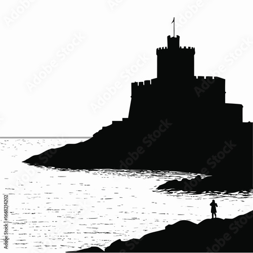 Ancient fortress by the sea silhouette