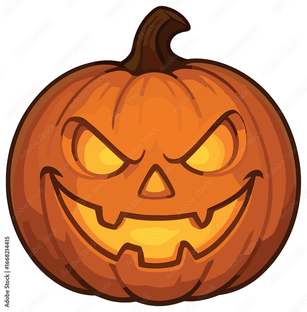 Fototapeta premium Jack-o'-lantern vector: halloween pumpkin face with playful grin and spooky glow