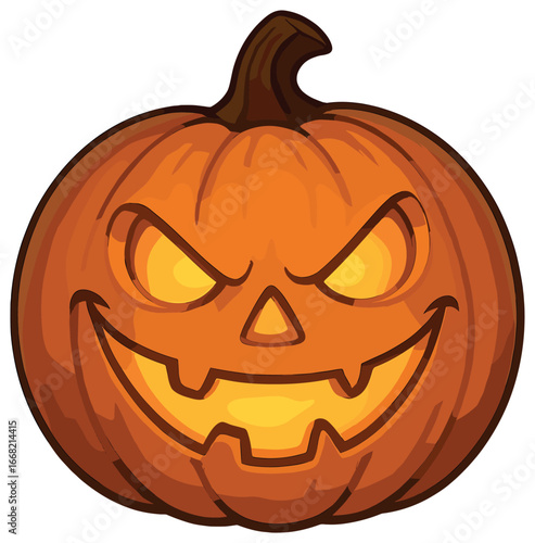 Jack-o'-lantern vector: halloween pumpkin face with playful grin and spooky glow