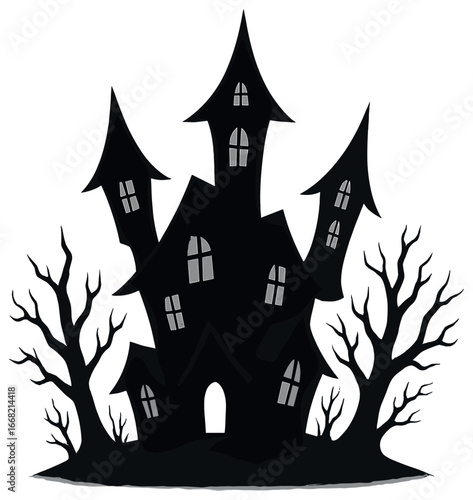 Haunting house silhouette vector for halloween: spooky, mysterious, eerie black design