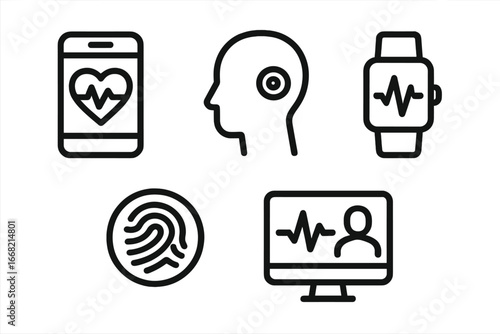 Modern medical technology icons for healthcare and biometric identification