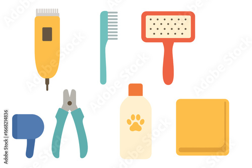 Pet grooming tools and supplies for animal care and hygiene