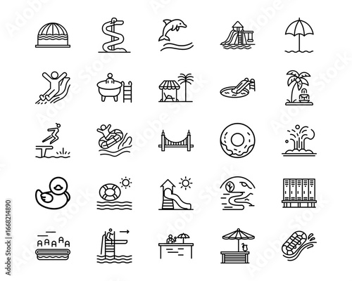 Water Park Line Vector Icons