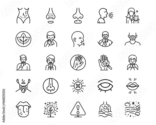Allergy Symptoms Line Vector Icons