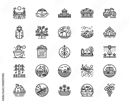 Farming Line Vector Icons