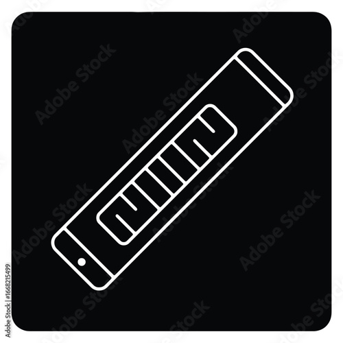Monochrome Harmonicon Illustration in Minimalist Style Vector Music Instrument Graphic Outline of Harmonica Against Black Background Simplicity in Design