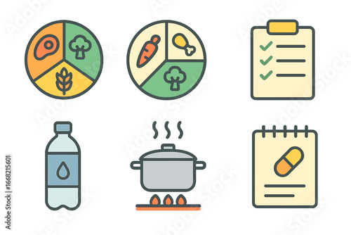 Healthy lifestyle and food icons for wellness and nutrition