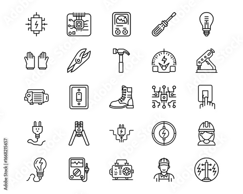 Electrician Tools Line Vector Icons