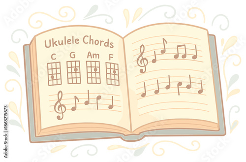 Ukulele chord chart vector for beginners: simple musical composition guide