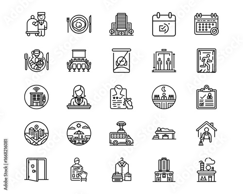 Hotel Management Line Vector Icons