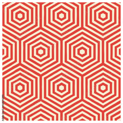 Hexagonal pattern vector - red and ivory striped geometric background for design concepts