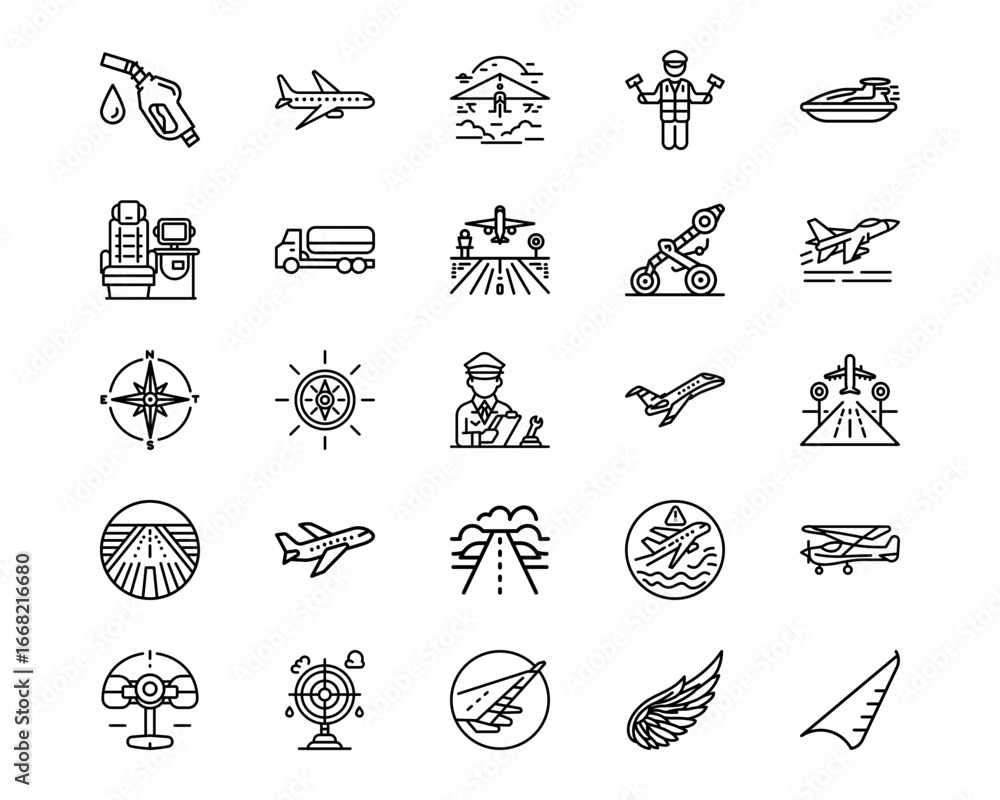 Fototapeta premium Aviation Line Vector Icons