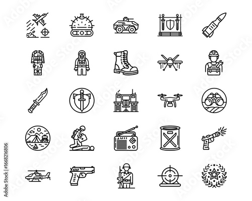 Military Line Vector Icons