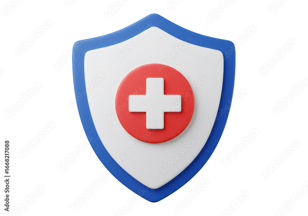 Obraz premium 白いシールドの赤い十字架と青い境界線 3Dグラフィック 透明背景