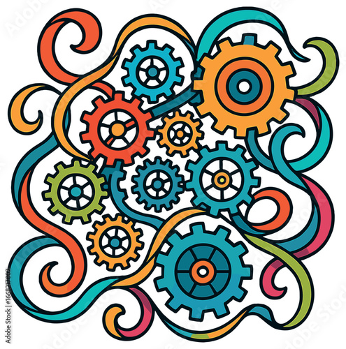 Colorful gear vector design: vibrant mechanical patterns for holiday celebrations