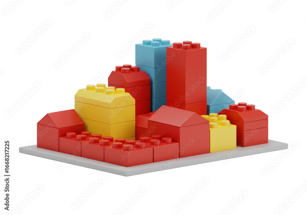 Obraz premium カラフルなブロックで構築された都市モデル 抽象的な遊び心のあるデザイン 透明背景