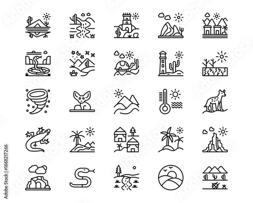Desert Line Vector Icons