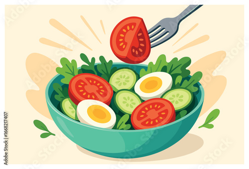 Colorful salad vector: fresh vegetables, healthy ingredients, summertime delight