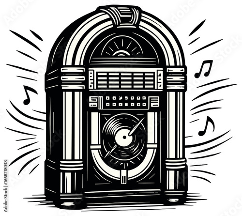 Retro jukebox vector icon for music and nostalgia-themed designs, perfect for vintage aesthetics