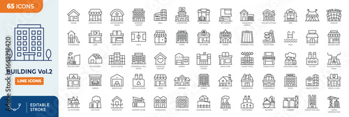 Building Line Editable Icons set. Second set. Editable stroke. Vector illustration.