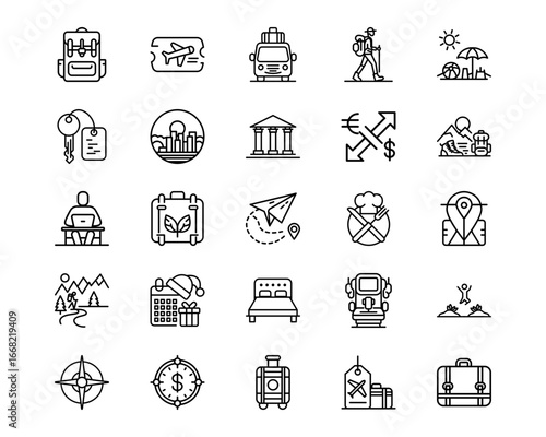 Vacation Planning Line Vector Icons