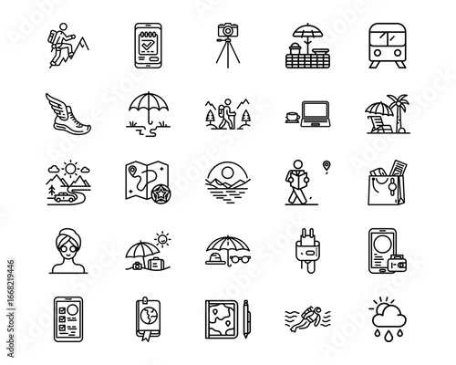 Vacation Planning Line Vector Icons