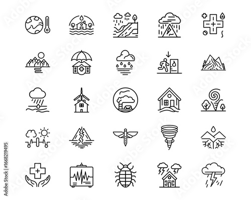 Natural Disaster Line Vector Icons