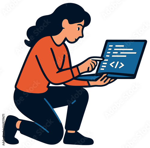 Vector illustration of programmer at work: coding, development, and innovation