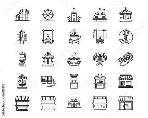 Amusement Park Line Vector Icons
