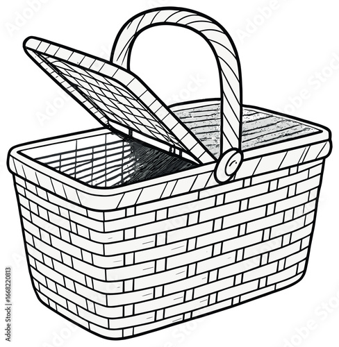 Picnic basket line art vector | simple holiday concept illustration
