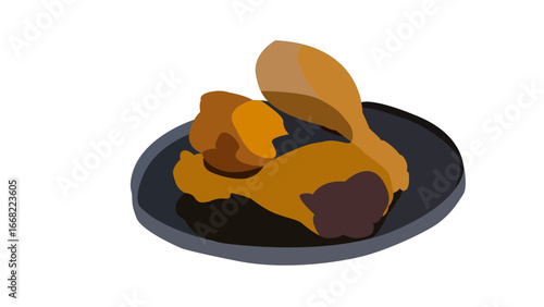Illustration of 3 cooked chicken legs served on a plate