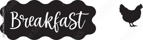 Breakfast with hen with egg in silhouette white background.