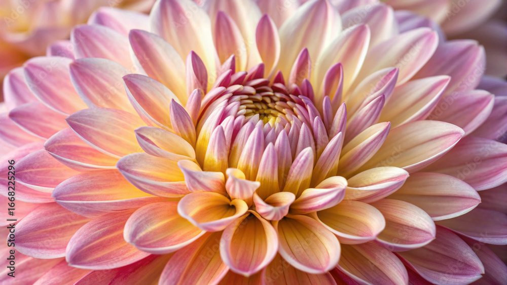 Fototapeta premium Extreme Close-up of a Pink and Yellow Dahlia Flower Petals bloom blossom
