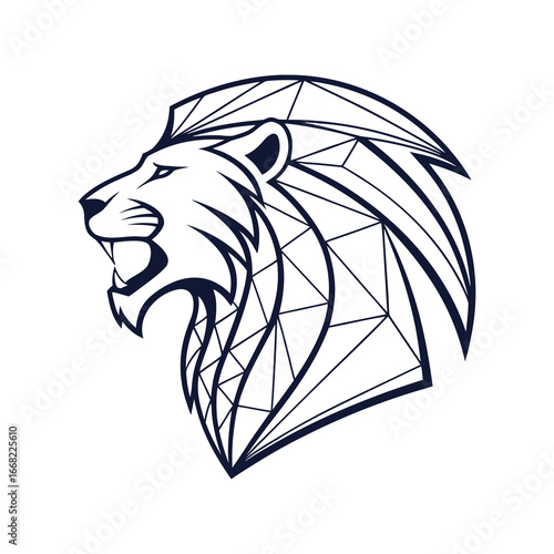 Roaring lion head side profile tribal logo

