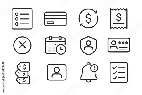 Subscription Icons Grid. Outline icon set of subscription services and membership models: subscription plan,