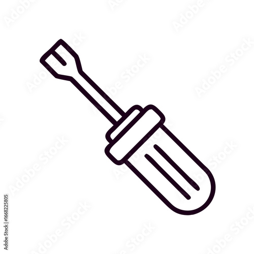 Screwdriver tool with flat tip in minimalist line art style  