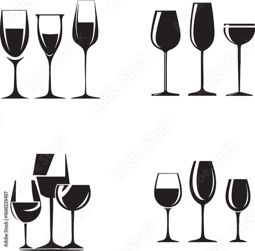 Collection of elegant wine glasses in silhouette displaying various shapes and sizes for wine tasting and celebration silhouette