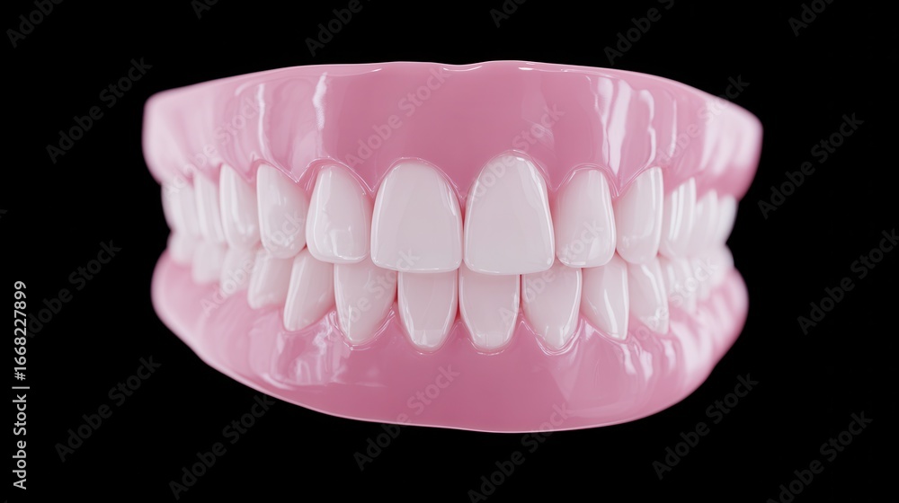 Obraz premium Realistic side profile of dental model displaying pristine teeth in soft pink hues against a dark background